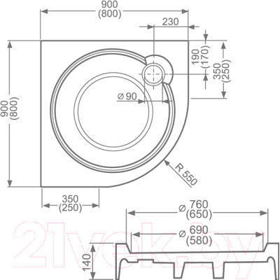 Душевой поддон Roltechnik Tahiti-P 90 / 8000040