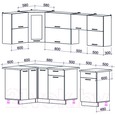 Кухонный гарнитур Интерлиния Мила Gloss 50-12x24