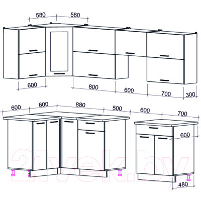 Кухонный гарнитур Интерлиния Мила Gloss 60-12x27