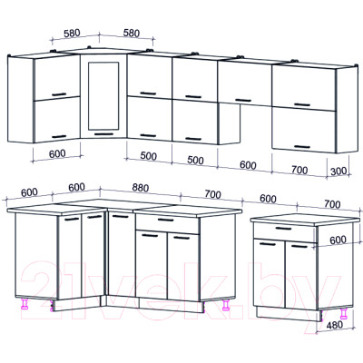 Кухонный гарнитур Интерлиния Мила Gloss 60-12x29