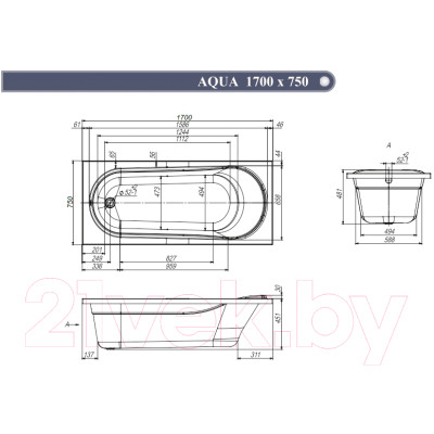 Ванна акриловая Ventospa Aqua 170x75