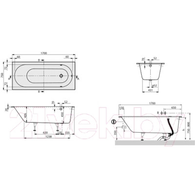 Ванна квариловая Villeroy & Boch Oberon 170x75 / UBQ170OBE2V-01