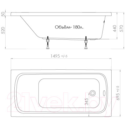 Ванна акриловая Triton Стандарт 150x70