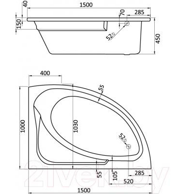 Ванна акриловая Santek Гоа 150x100 R