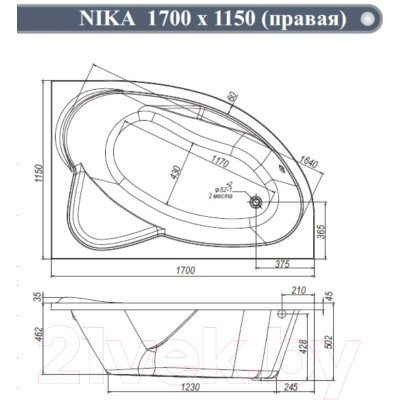 Ванна акриловая Ventospa Nika 170x115 R