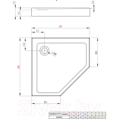 Душевой поддон Radaway Doros PT Compact 900x900 / SDRPTP9090-05