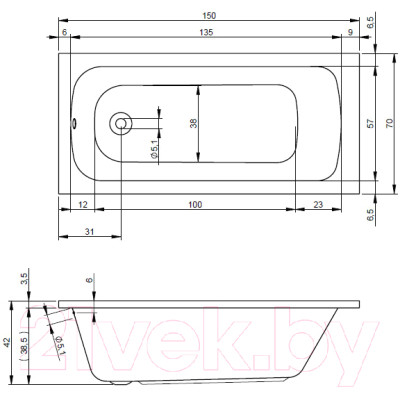 Ванна акриловая Riho Dola 150x70 / BB29005