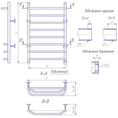 Полотенцесушитель водяной Gloss & Reiter Лесенка Line Л.50x80.С1(25).Л7 (1