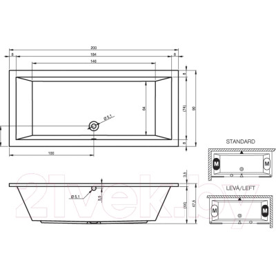 Ванна акриловая Riho Lusso 200x90 / BA60005