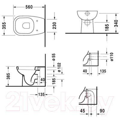 Унитаз приставной Duravit D-Code 21150900002