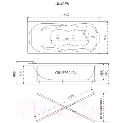 Ванна акриловая Triton Цезарь 180x80 Люкс