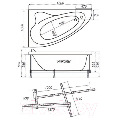 Ванна акриловая Triton Николь 160x100 R Люкс