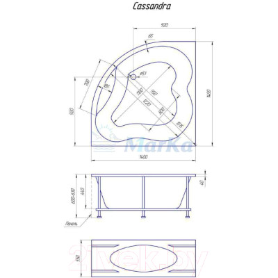 Ванна акриловая 1Марка Cassandra 140x140