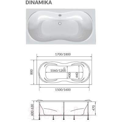 Ванна акриловая 1Марка Dinamika 170x80