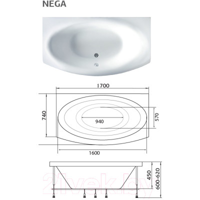 Ванна акриловая 1Марка Nega 170x95