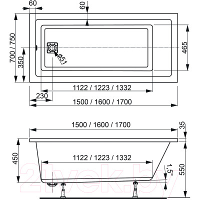 Ванна акриловая VagnerPlast Cavallo 150x70 / VPBA157CAV2X-04