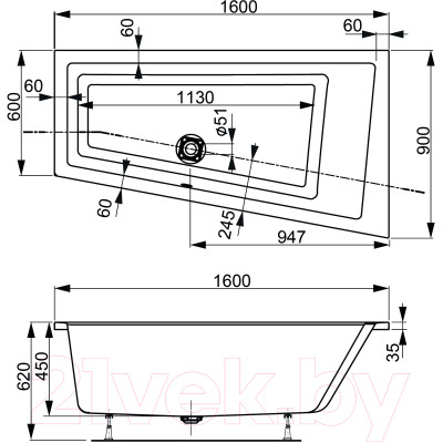 Ванна акриловая VagnerPlast Cavallo 160x90 L / VPBA169CAV3LX-04