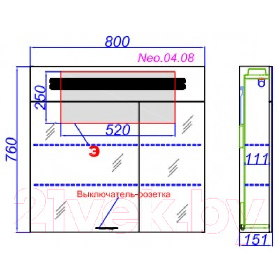 Шкаф с зеркалом для ванной Aqwella Нео / Neo.04.08