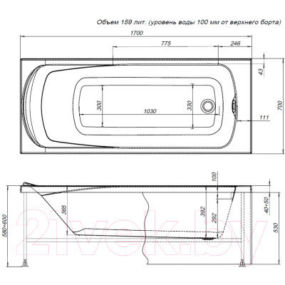 Ванна акриловая Aquanet Roma 170x70