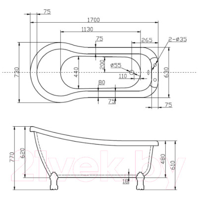 Ванна акриловая BelBagno BB20-1700