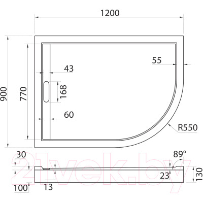 Душевой поддон Cezares TRAY-AS-RH-120/90-550-30-W-L