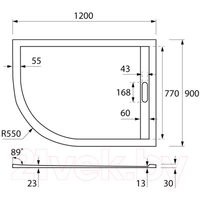 Душевой поддон Cezares TRAY-AS-RH-120/90-550-30-W-R