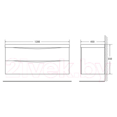 Умывальник BelBagno BB1200/450-LV-MR-PR