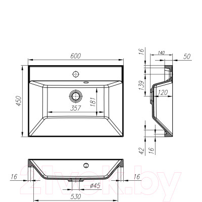 Умывальник BelBagno BB600/450-LV-MR-AST