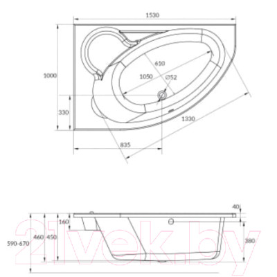 Ванна акриловая Cersanit Kaliope 153x100 R