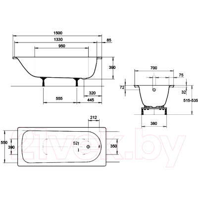 Ванна стальная Kaldewei Eurowa 150x70