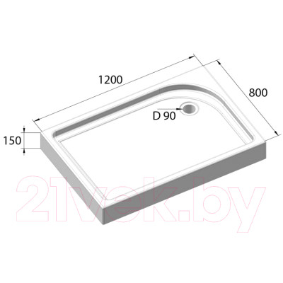 Душевой поддон BelBagno TRAY-BB-AH-120/80-15-W-R