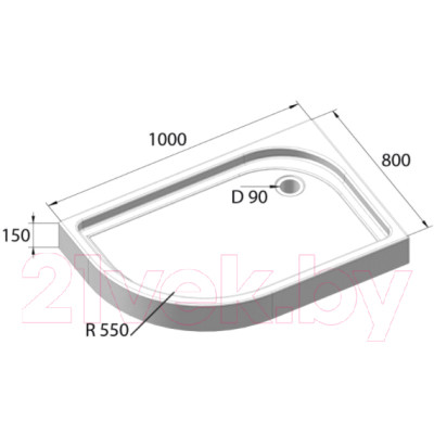 Душевой поддон BelBagno TRAY-BB-RH-100/80-550-15-W-R