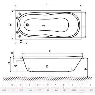 Ванна акриловая Excellent Sekwana 170x75