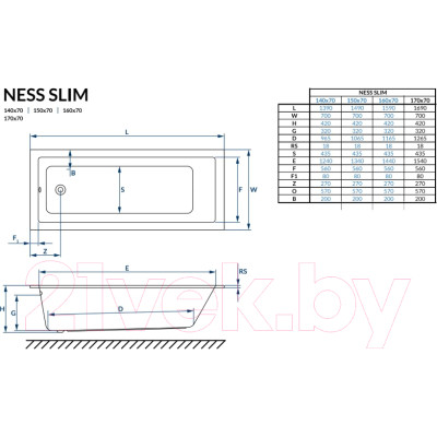 Ванна акриловая Excellent Ness Mono Slim 160x70