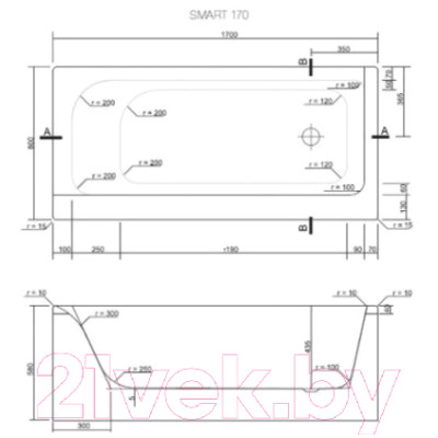 Ванна акриловая Cersanit Smart 170x80 L / P-WP-SMARTx170-LNL