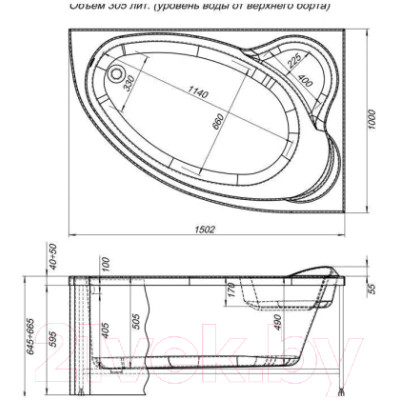 Ванна акриловая Aquanet Mayorca 150x100 R