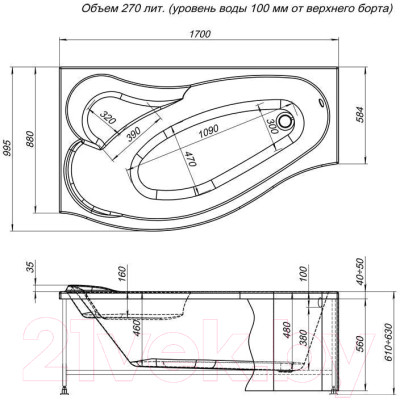 Ванна акриловая Aquanet Palma 170x90/60 L