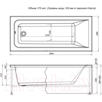 Ванна акриловая Aquanet Bright 165x70