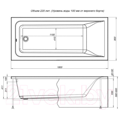 Ванна акриловая Aquanet Bright 180x80