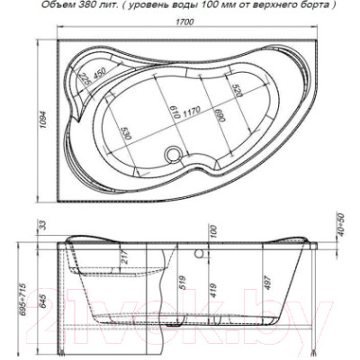 Ванна акриловая Aquanet Capri 170x110 L