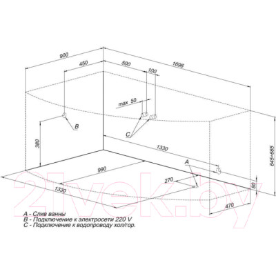 Ванна акриловая Aquanet Jersey 170x90 L