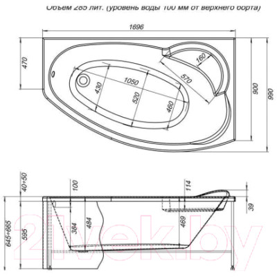 Ванна акриловая Aquanet Jersey 170x90 R