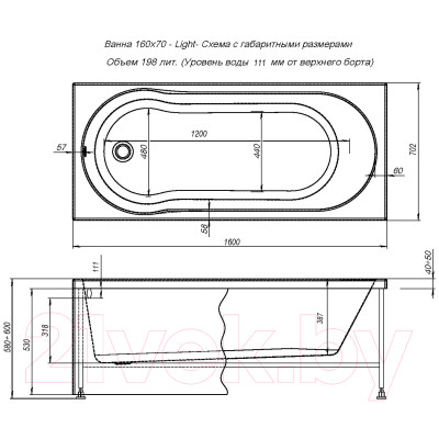 Ванна акриловая Aquanet Light 160x70