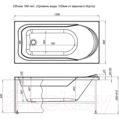 Ванна акриловая Aquanet West 140x70