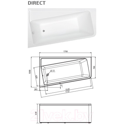 Ванна акриловая 1Марка Direct 170x100 L