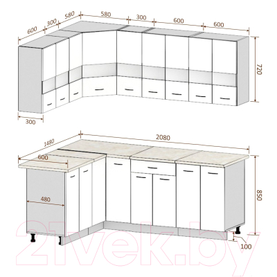 Кухонный гарнитур Кортекс-мебель Корнелия Экстра 1.5x2.1м