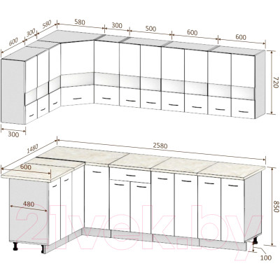 Кухонный гарнитур Кортекс-мебель Корнелия Экстра 1.5x2.6м