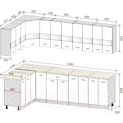 Кухонный гарнитур Кортекс-мебель Корнелия Экстра 1.5x2.7м