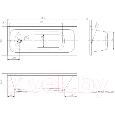 Ванна акриловая Ventospa Mitra 170x70