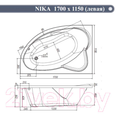 Ванна акриловая Ventospa Nika 170x115 L